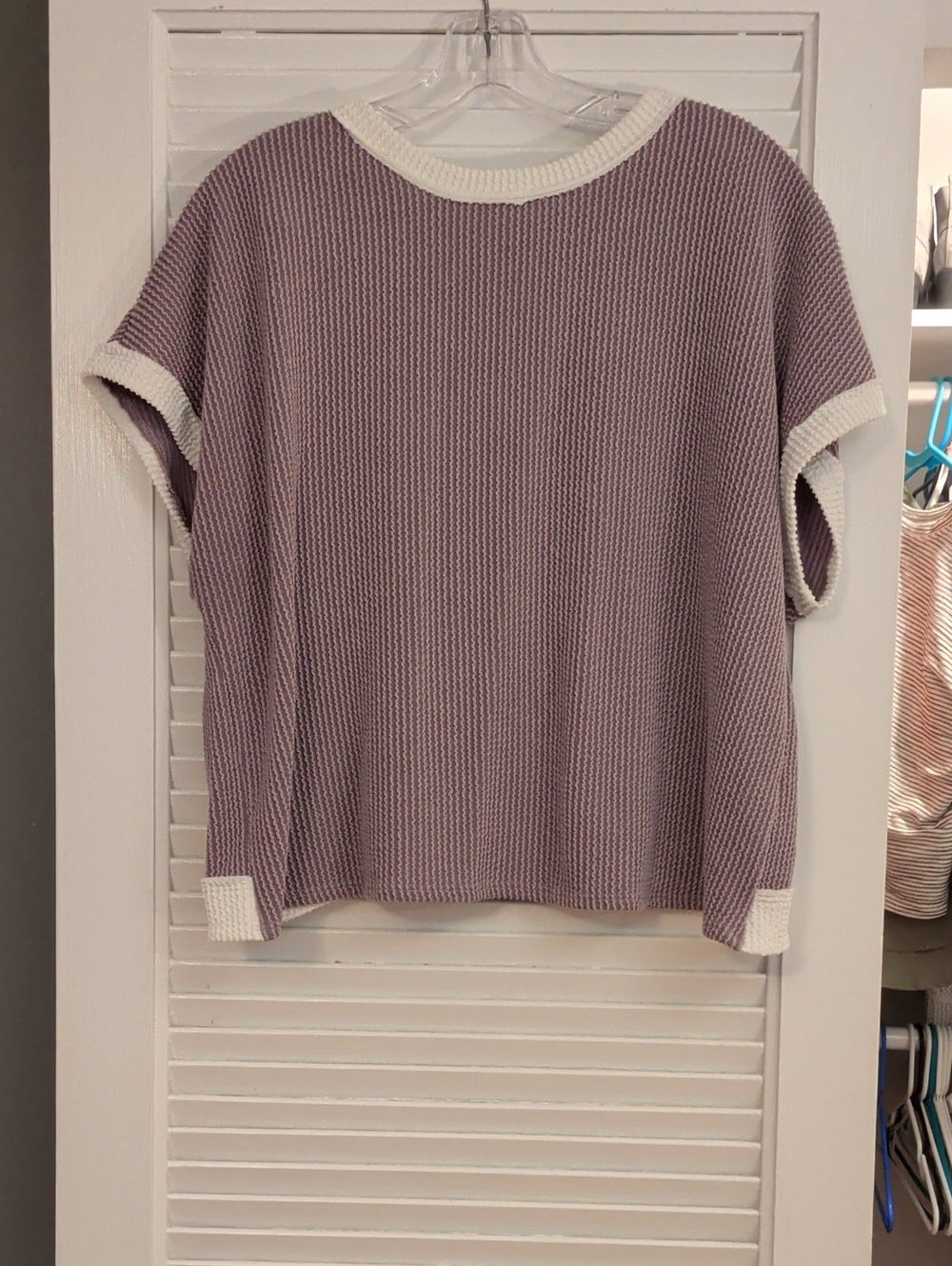 Moa Moa Lavender Knit Short Sleeve Top with Cream Trim